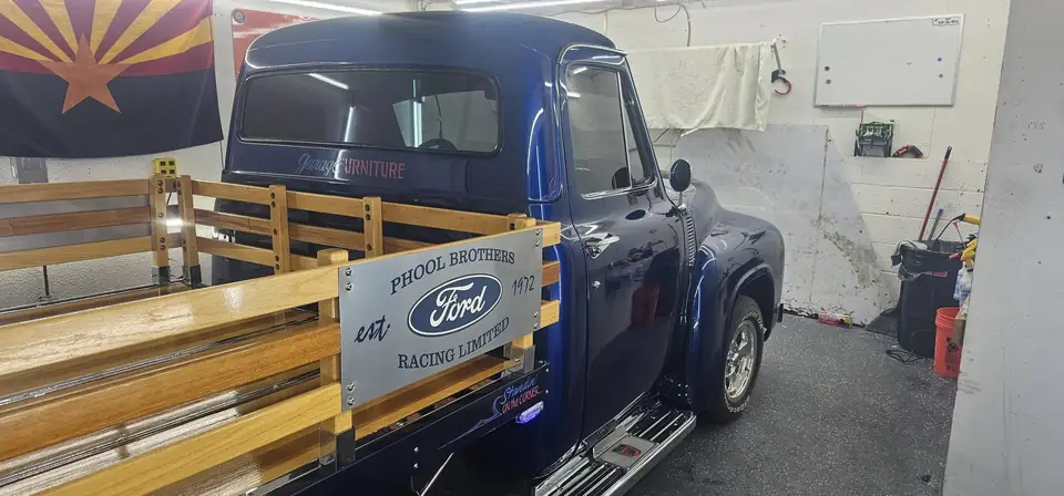 1955 Ford truck window tint: Installed 20% on Sides & Rear, Installed 3% Windshield Visor Strip (view 2)