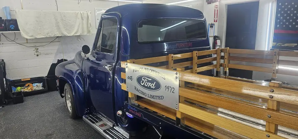 1955 Ford truck window tint: Installed 20% on Sides & Rear, Installed 3% Windshield Visor Strip (view 4)