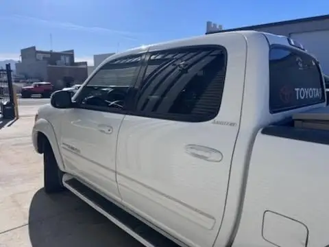 2006 Toyota Tundra window tint: Installed 35% Carbon on front 2 door windows and a 3% windshield visor strip
