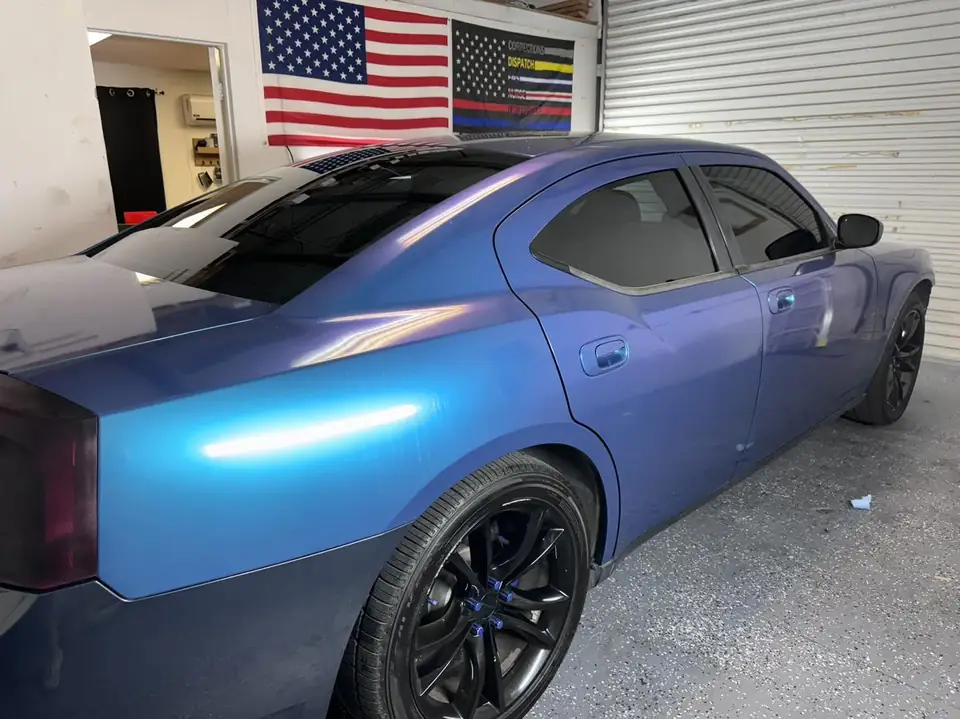 2008 Dodge Charger window tint: Removed all faded old tint from sides and rear, New 15% Ceramic sides and rear, 35% Ceramic full windshield, 5% (view 2)