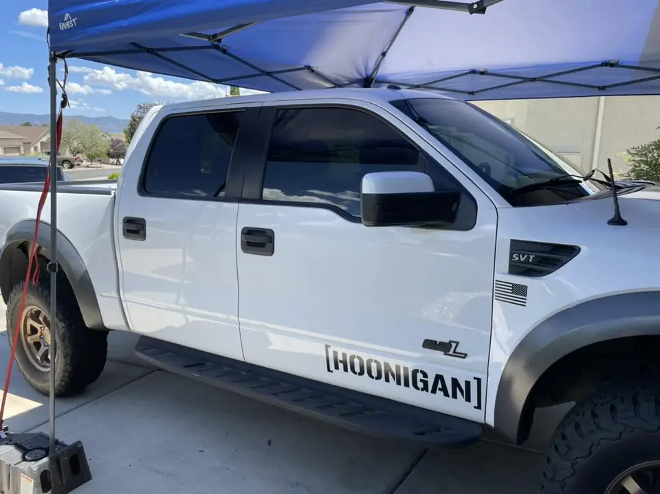 2012 Ford Raptor SVT window tint: 15% ceramic front windows to match rear factory glass (view 3)