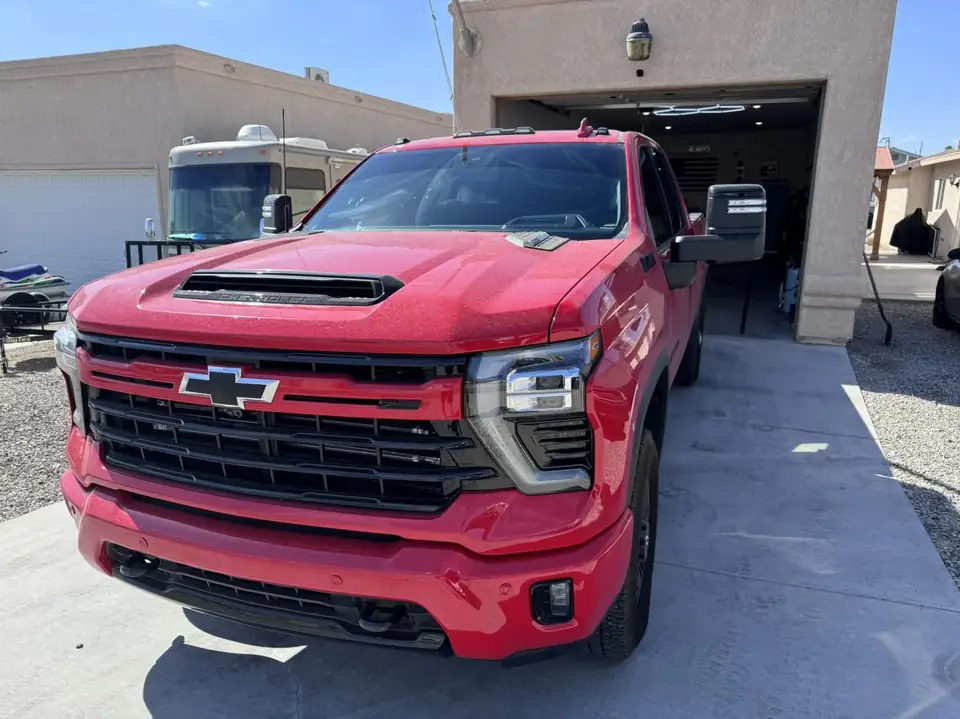 2024 Chevy Silverado window tint: Removal front doors, 3% side roll ups, 5% rear 3 piece glass and sunstrip (view 4)