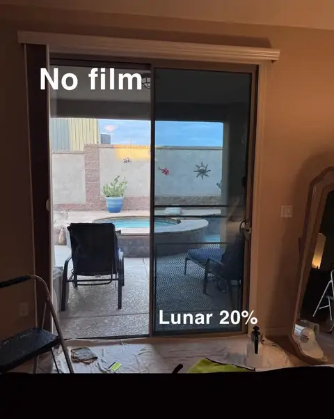 Bedroom sliding door in 20% non-reflective film: Flat glass action this evening, Installed Geoshield lunar 20% non reflective on this bedroom slider (view 2)
