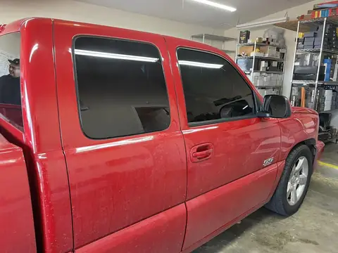 Chevy Silverado window tint: Old tint removed on fronts, New 5% Premium Ceramic installed