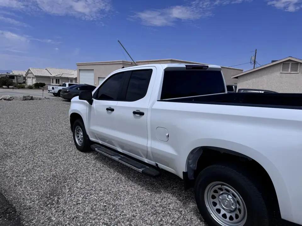 Chevy Silverado window tint: 5% Carbon Ceramic sides and rear, 3% Sun Strip (view 2)