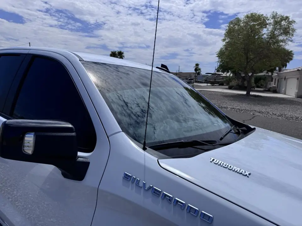 Chevy Silverado window tint: 5% Carbon Ceramic sides and rear, 3% Sun Strip (view 3)