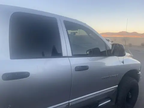 Dodge Ram window tint: Old tint removed from front windows, New 35% Premium installed