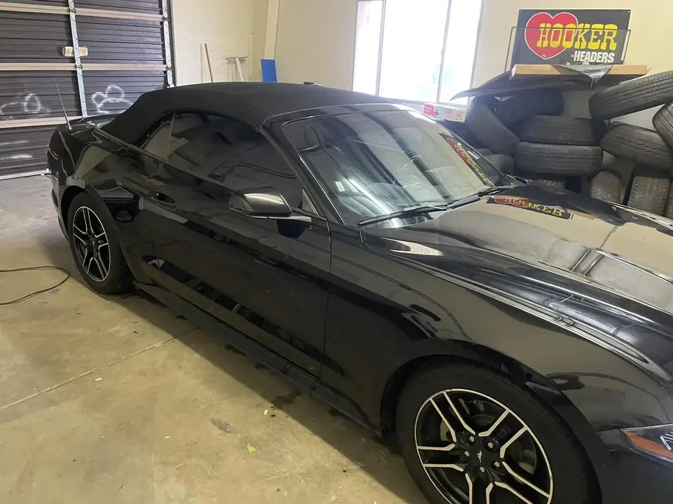 Ford Mustang window tint: Standard 5% rear 3 windows, Standard 20% fronts, 5% sunstrip (view 3)