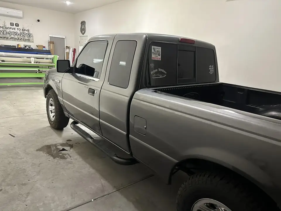 Ford Ranger XLT window tint: Removal on front doors, 15% all sides and rear windows, 5% windshield strip (view 2)