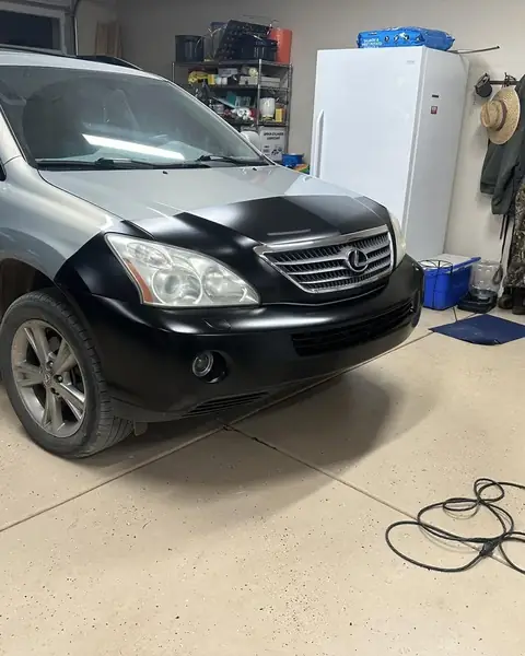 Lexus RX400h satin black front-end wrap: VViViD satin black front bumper, hood front(protection bra) (view 4)