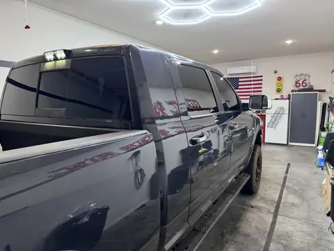 Ram 3500 window tint: Removal front two doors, 3% carbon ceramic rear three windows, 5% carbon ceramic front two doors, 50% carbon ceramic full