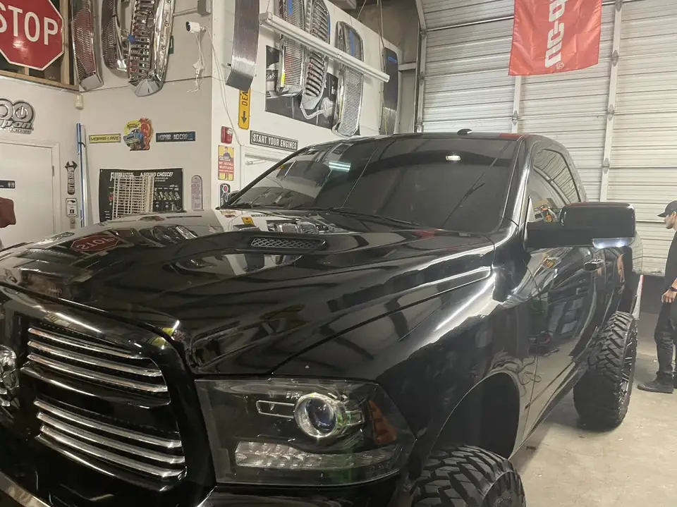 Ram single cab window tint: Removed all the old tint, Premium Ceramic 5% both doors and rear windows, Premium Ceramic 35% for the full windshield (view 2)