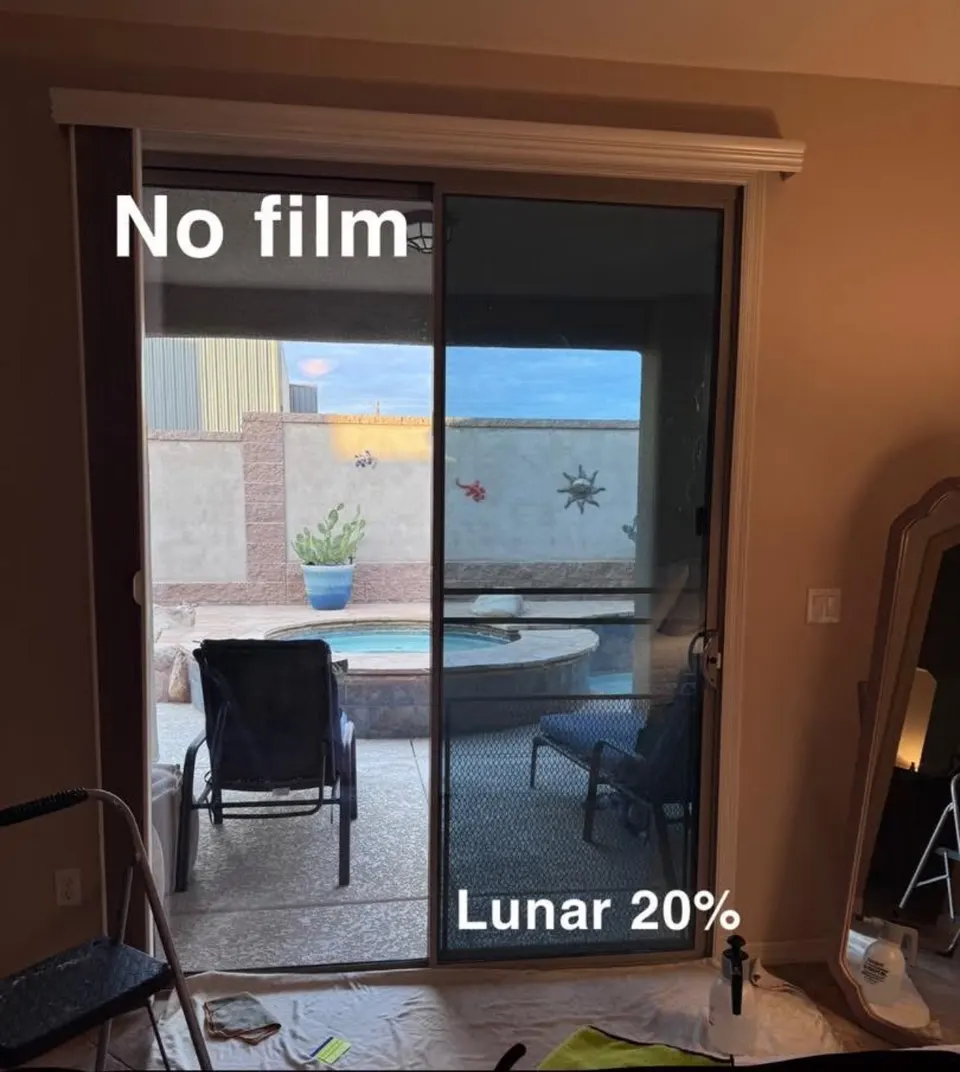 Sliding glass door, bare glass next to 20% film