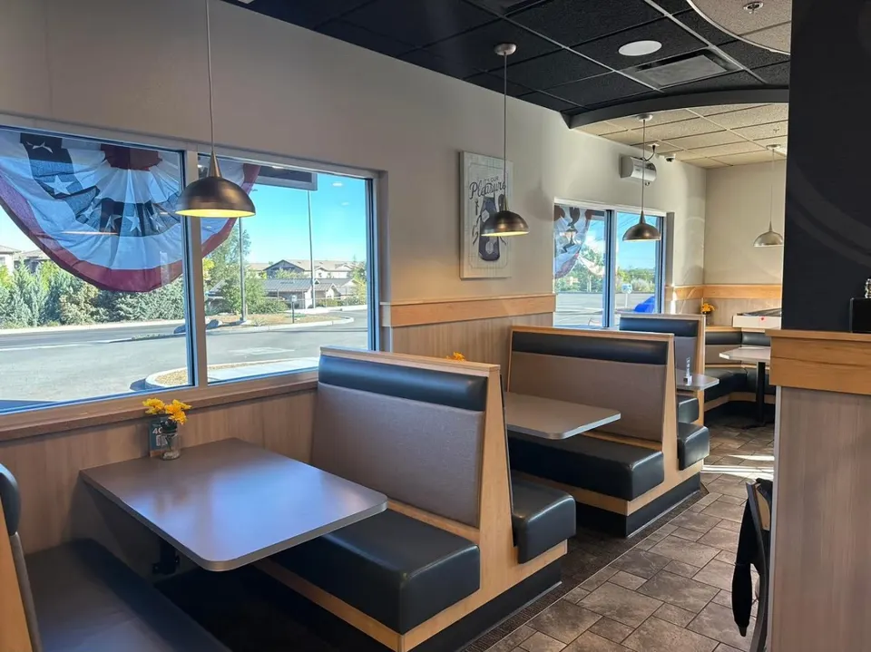 Restaurant dining room with tinted windows