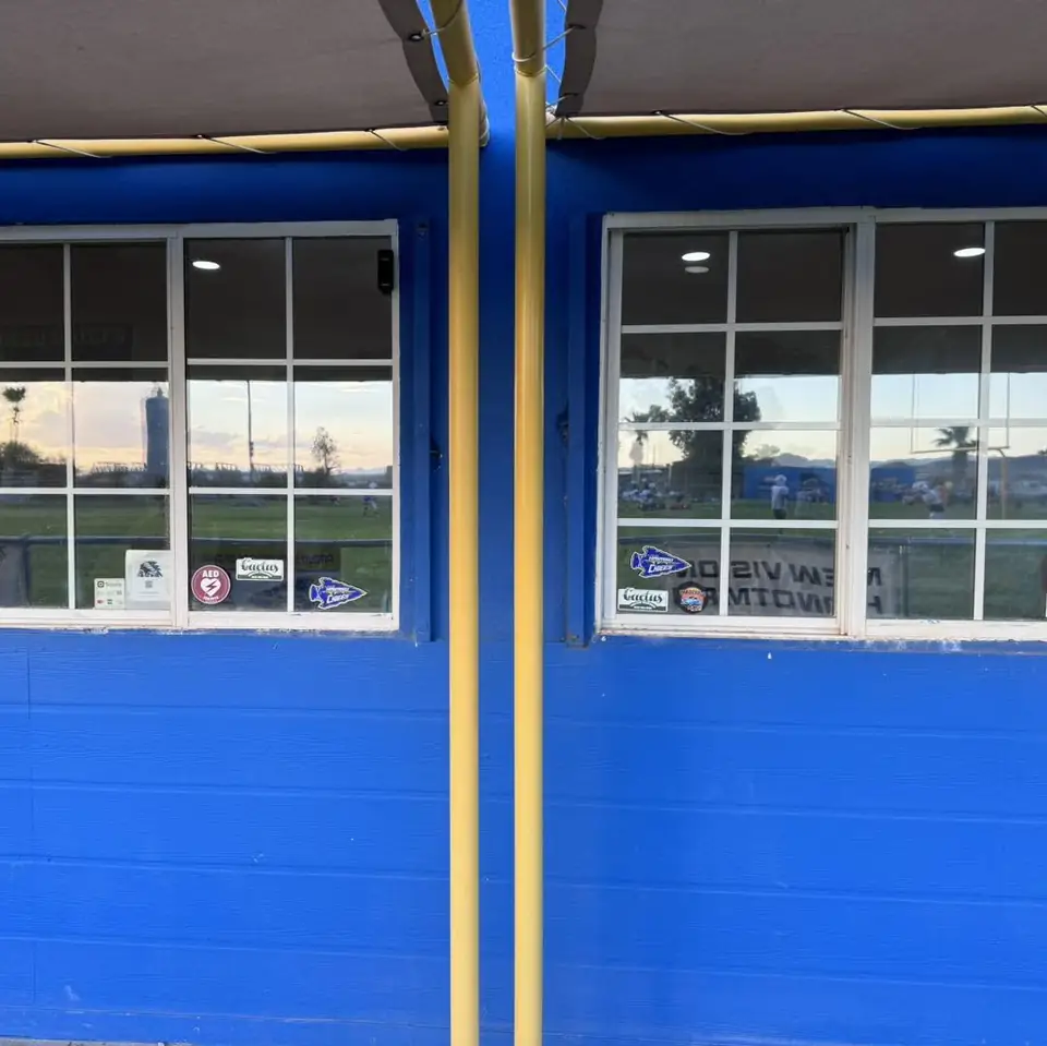 Snack shack windows in dual reflective film: Installed 25% dual reflective on 3 windows and 35% dual reflective on the main left sliding window (view 2)