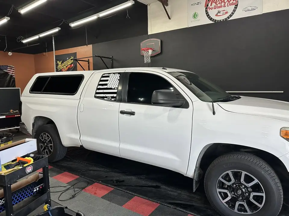 Toyota Tundra window tint: Old tint remove from all doors, 5% Nano Ceramic front doors rear doors, camper sides and rear hatch (view 2)
